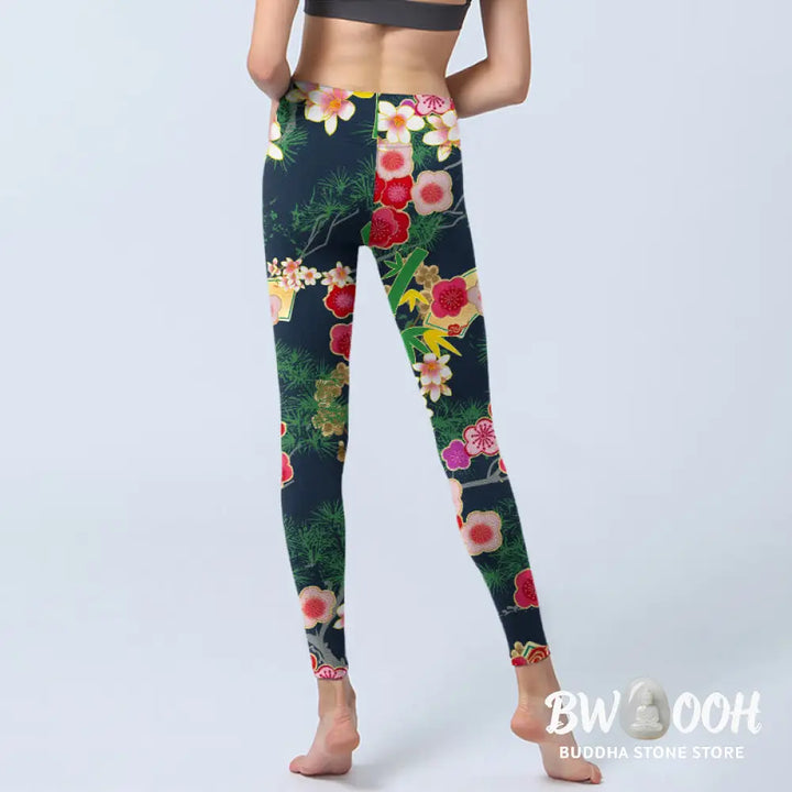 BWOOOH printed yoga leggings - Cherry Blossoms Bamboo Pine Tree Print G