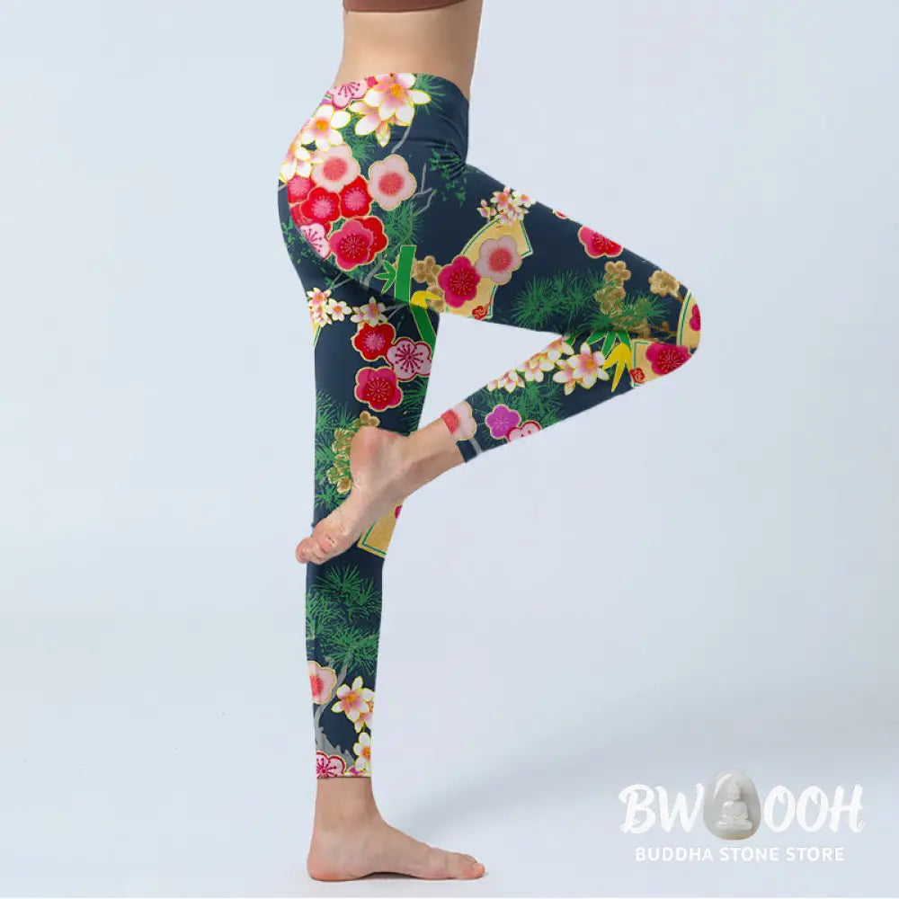 BWOOOH printed yoga leggings - Cherry Blossoms Bamboo Pine Tree Print G