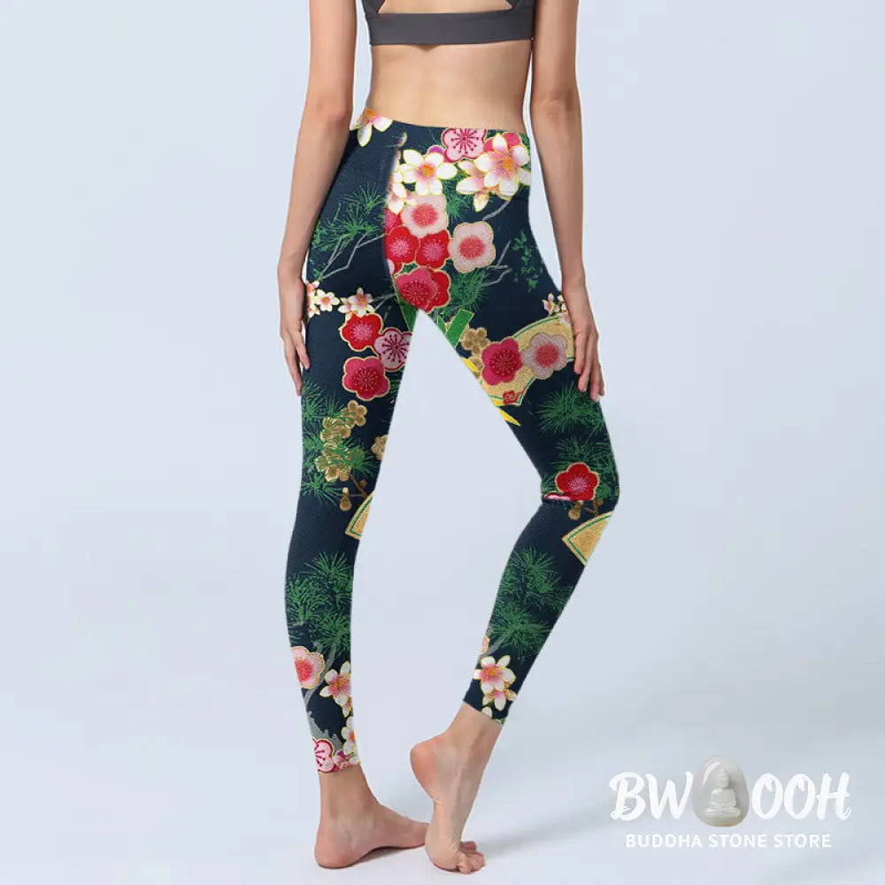 BWOOOH printed yoga leggings - Cherry Blossoms Bamboo Pine Tree Print G