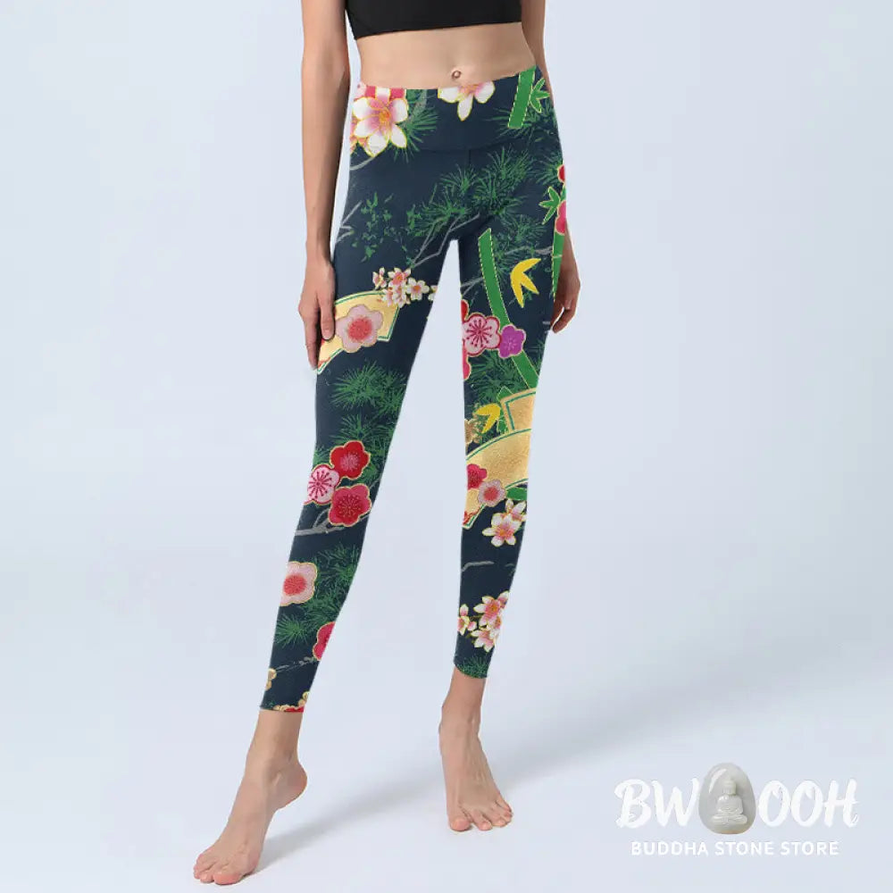 BWOOOH printed yoga leggings - Cherry Blossoms Bamboo Pine Tree Print G