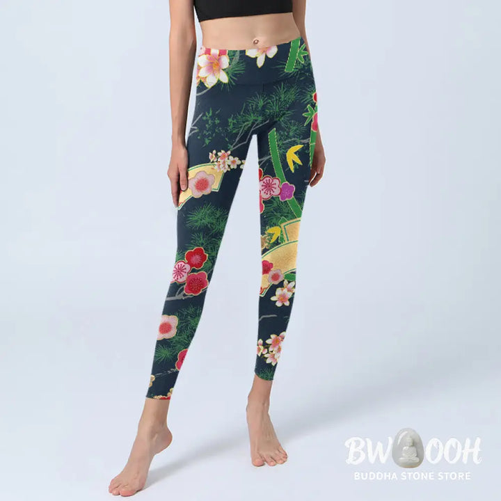 BWOOOH printed yoga leggings - Cherry Blossoms Bamboo Pine Tree Print G