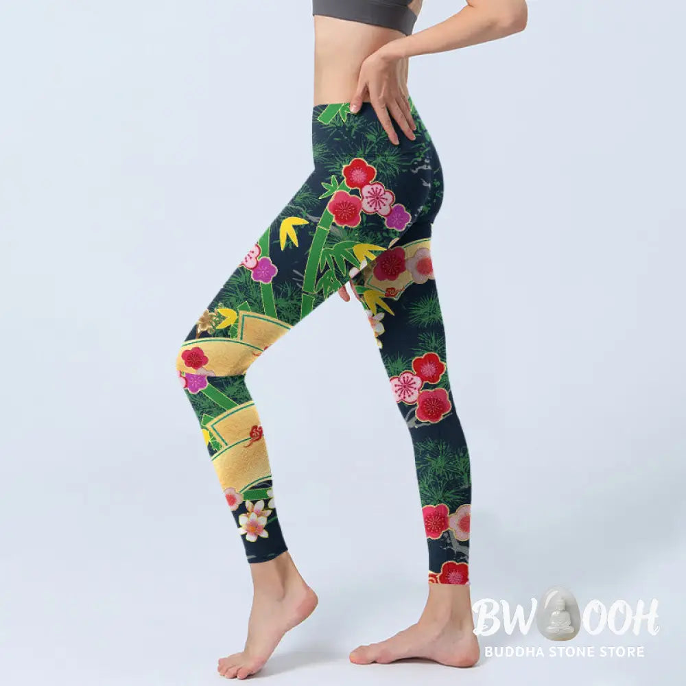 BWOOOH printed yoga leggings - Cherry Blossoms Bamboo Pine Tree Print G