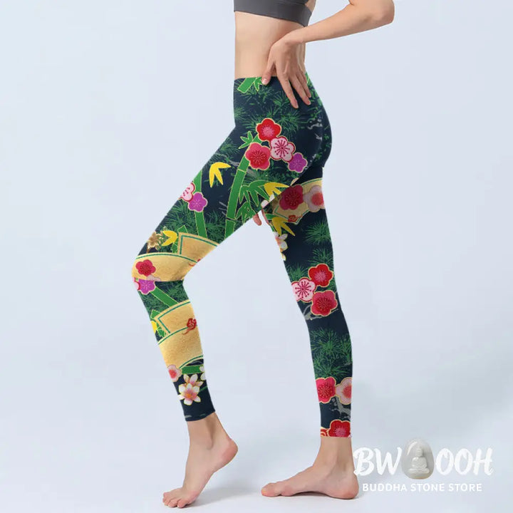 BWOOOH printed yoga leggings - Cherry Blossoms Bamboo Pine Tree Print G