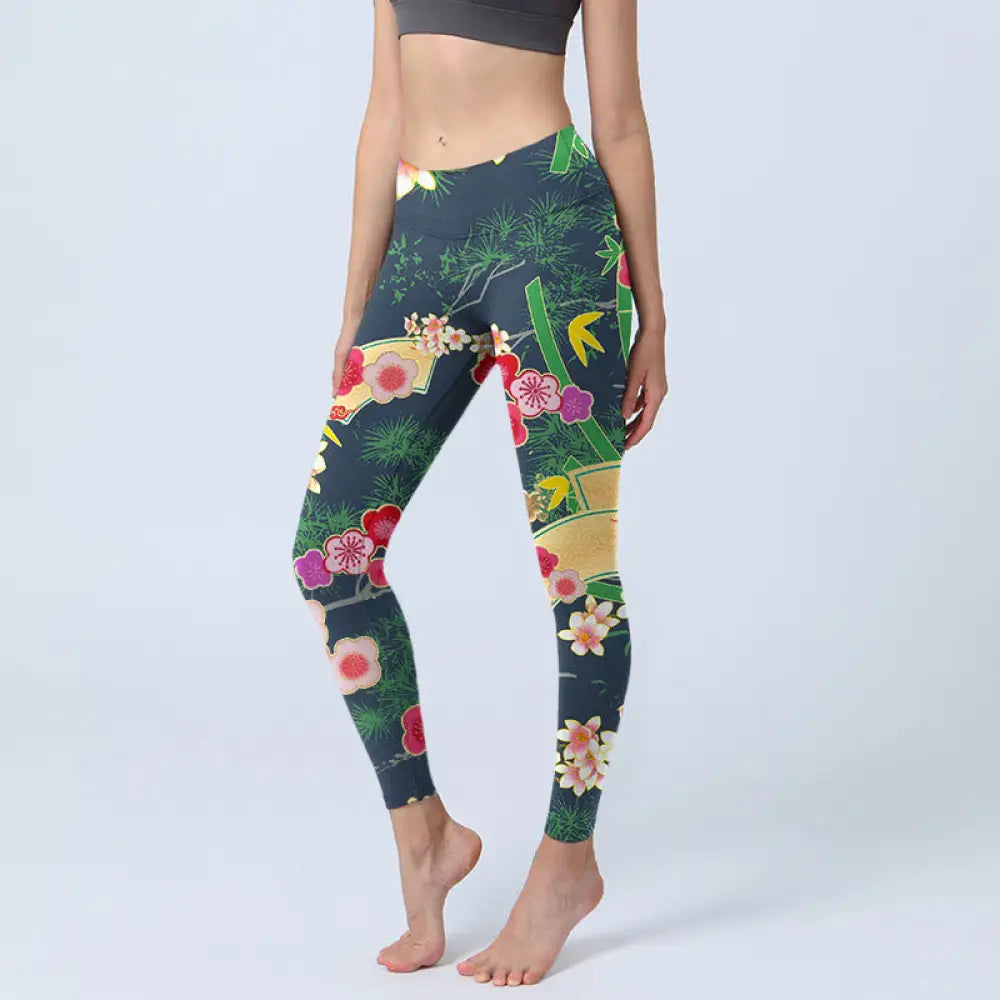 BWOOOH printed yoga leggings - Cherry Blossoms Bamboo Pine Tree Print G