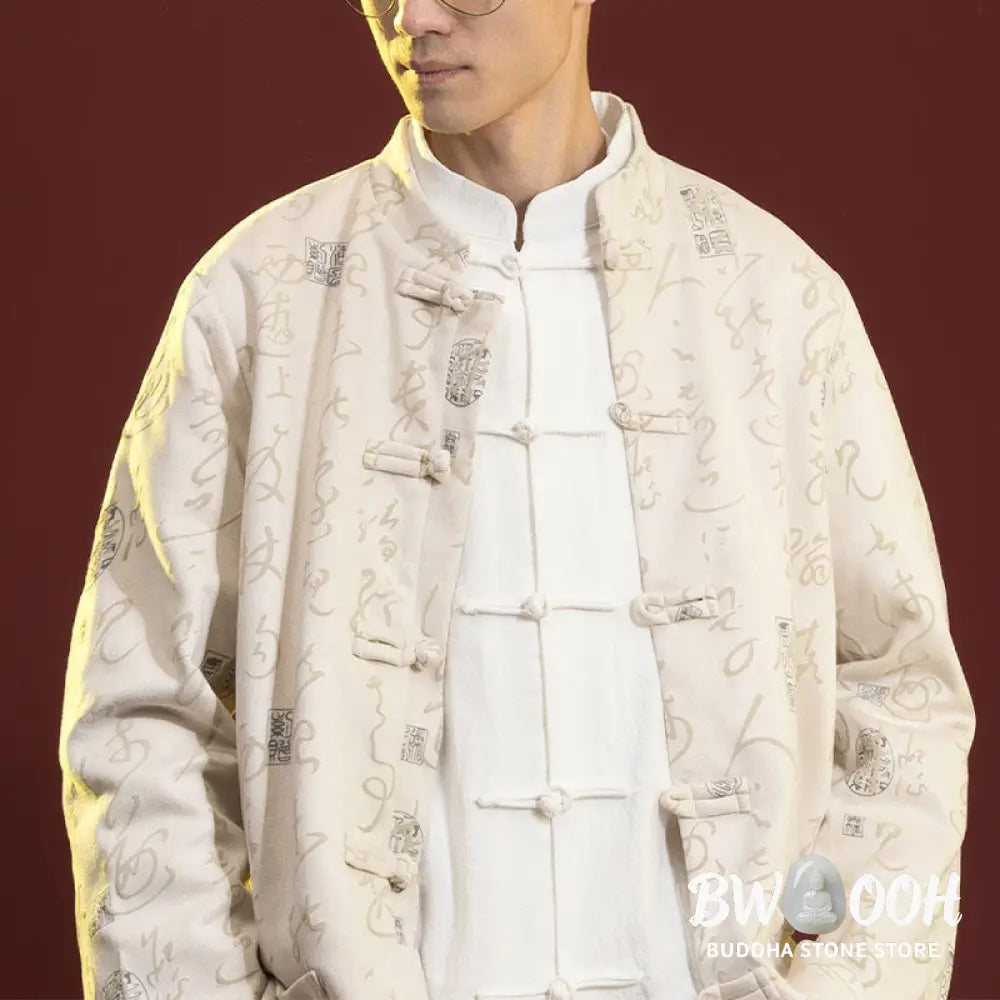Buddha Stones Chinese Calligraphy Clothing Jacket Coat Tang Suit Men Clothing - Clothes