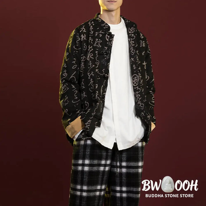 Buddha Stones Chinese Calligraphy Clothing Jacket Coat Tang Suit Men Clothing - Clothes