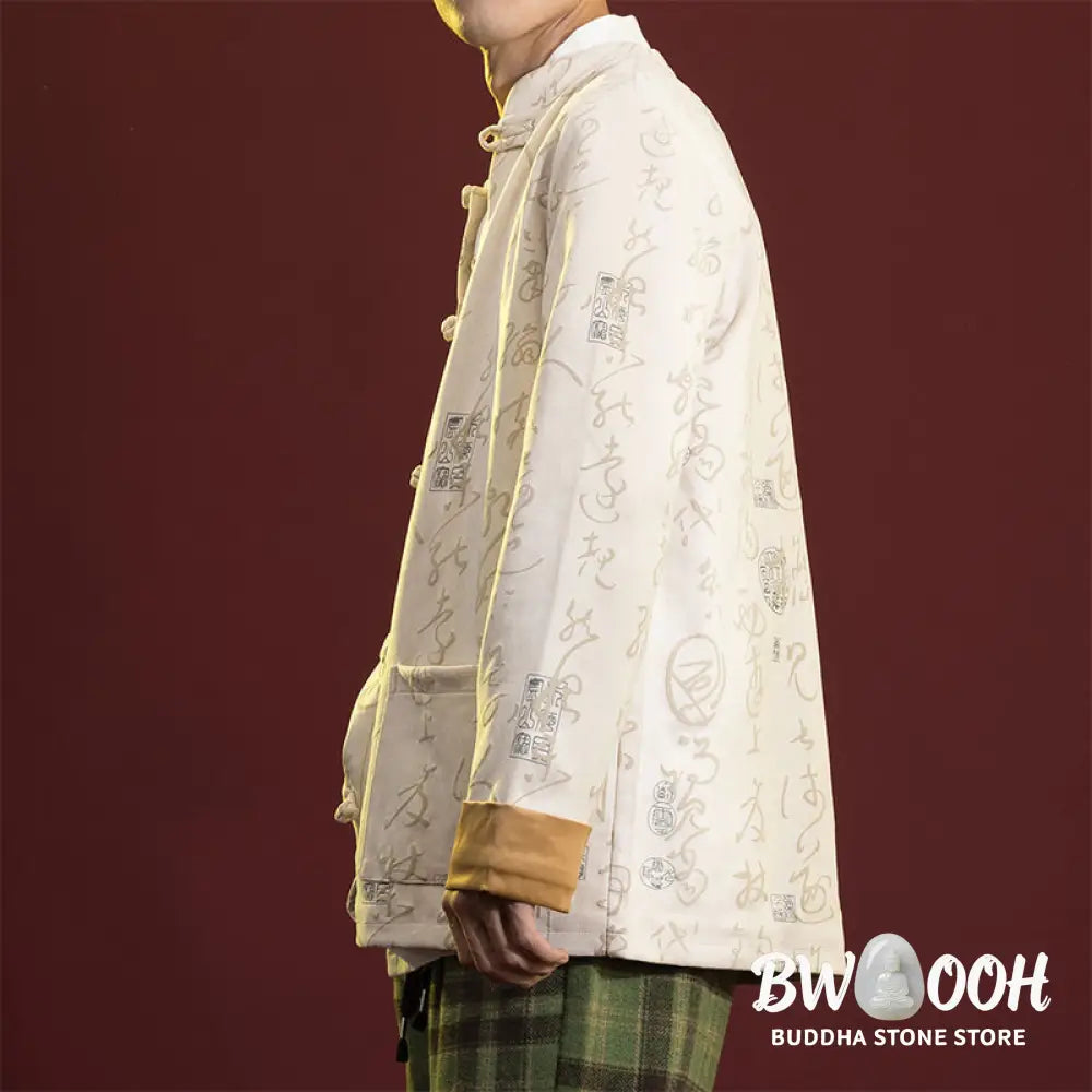 Buddha Stones Chinese Calligraphy Clothing Jacket Coat Tang Suit Men Clothing - Clothes
