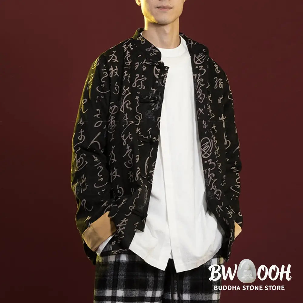 Buddha Stones Chinese Calligraphy Clothing Jacket Coat Tang Suit Men Clothing - Clothes