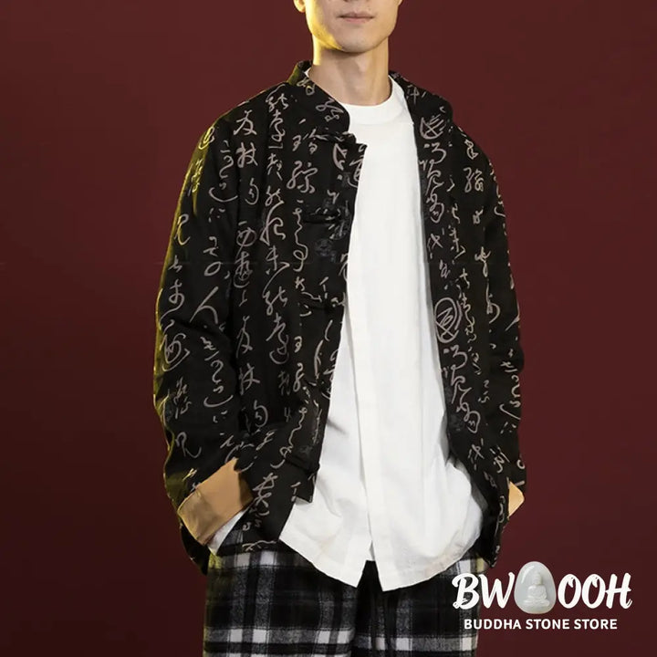 Buddha Stones Chinese Calligraphy Clothing Jacket Coat Tang Suit Men Clothing - Clothes