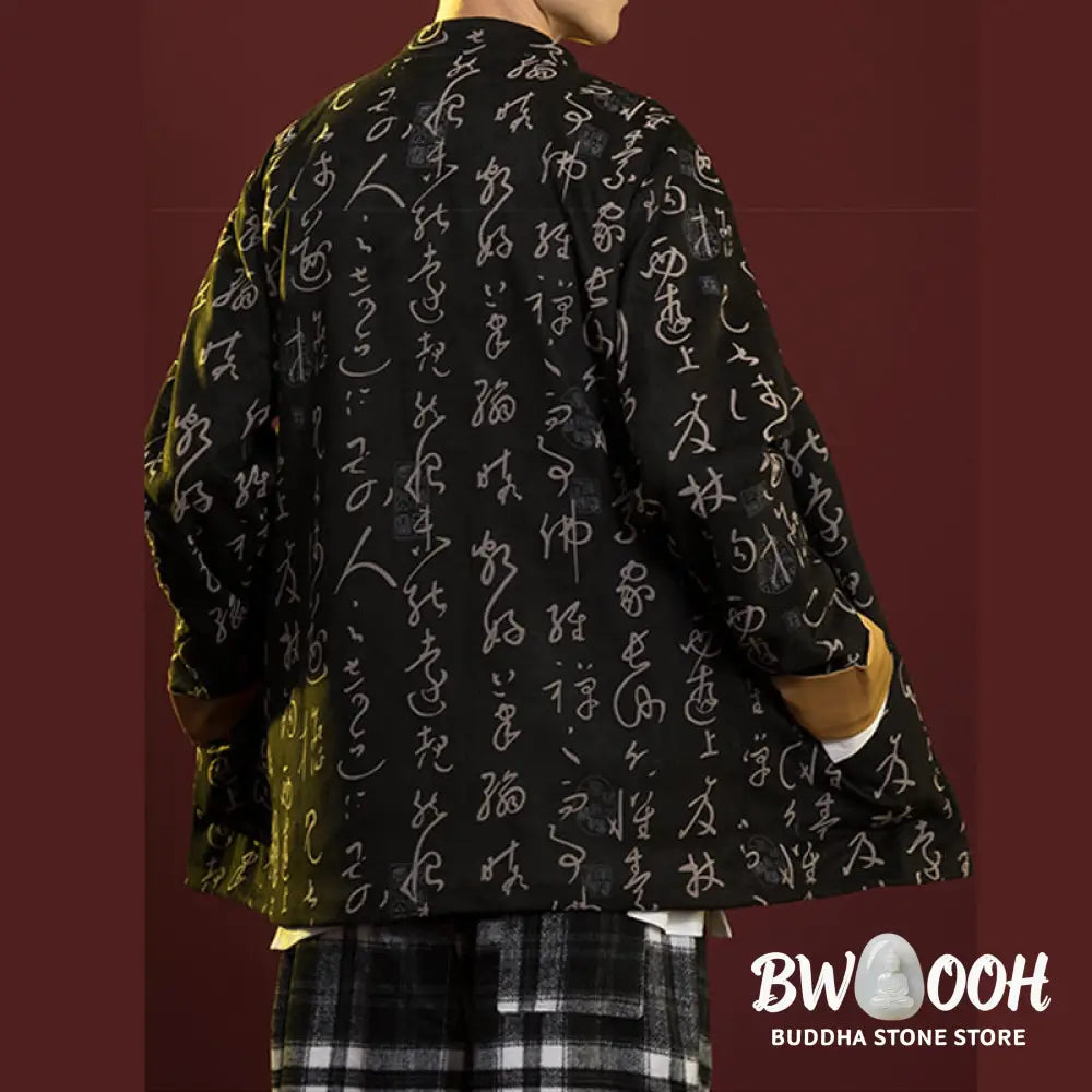 Buddha Stones Chinese Calligraphy Clothing Jacket Coat Tang Suit Men Clothing - Clothes