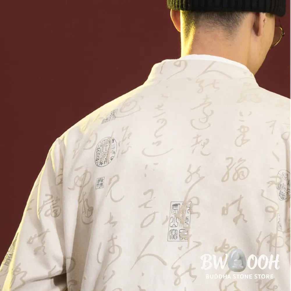 Buddha Stones Chinese Calligraphy Clothing Jacket Coat Tang Suit Men Clothing - Clothes