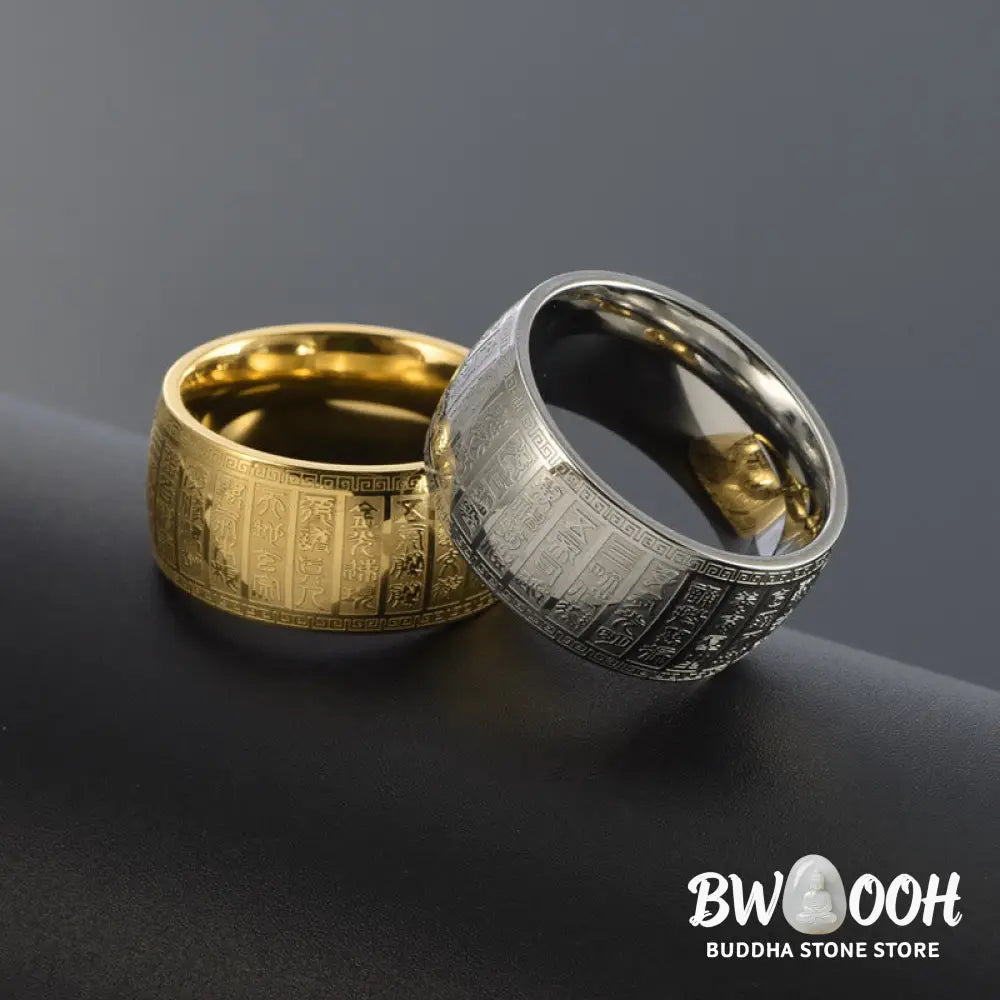Buddha Stones Chinese Characters Engraved Pattern Titanium Steel Balance Ring - Ring