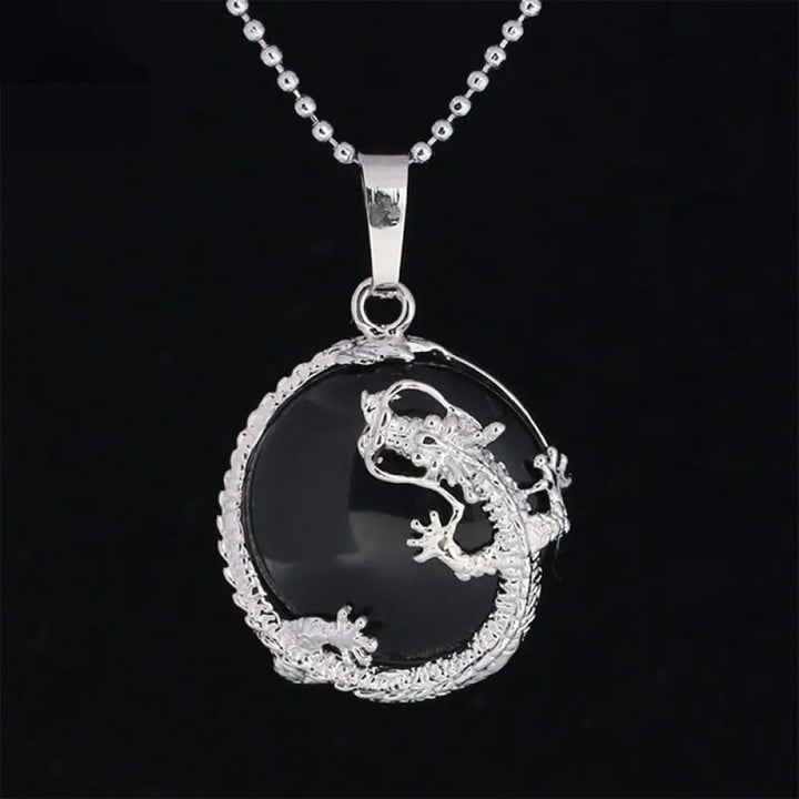BWOOOH Chinese Dragon Natural Quartz Crystal Healing Necklace Pendant. Carved dragon on polished quartz, available as Amethyst, Rose Quartz, or White Crystal. Symbolizes spiritual strength, balance, and positive energy. - View 15