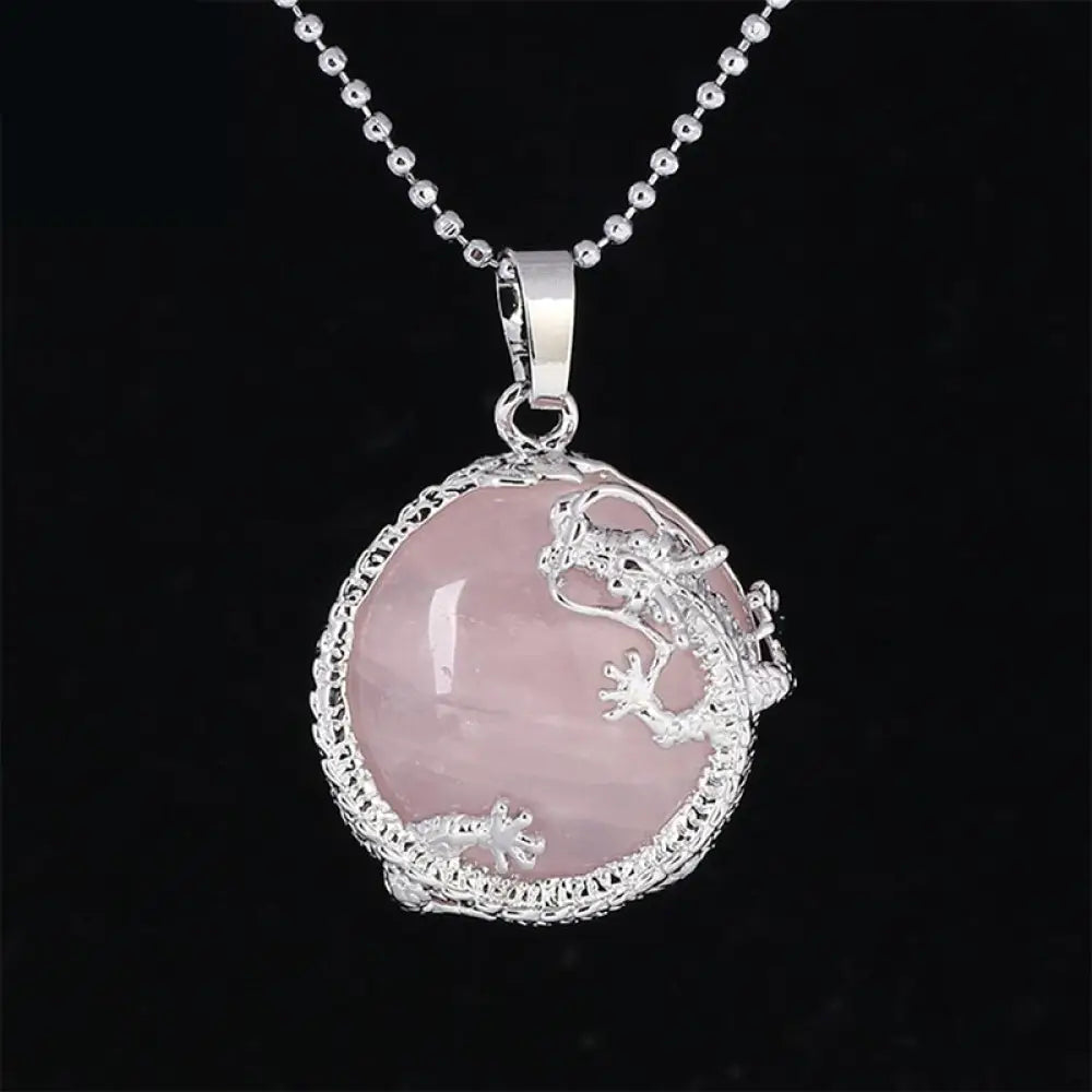 BWOOOH Chinese Dragon Natural Quartz Crystal Healing Necklace Pendant. Carved dragon on polished quartz, available as Amethyst, Rose Quartz, or White Crystal. Symbolizes spiritual strength, balance, and positive energy. - View 9