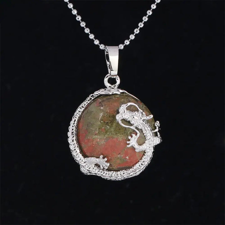 BWOOOH Chinese Dragon Natural Quartz Crystal Healing Necklace Pendant. Carved dragon on polished quartz, available as Amethyst, Rose Quartz, or White Crystal. Symbolizes spiritual strength, balance, and positive energy. - View 6