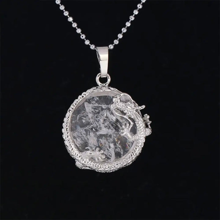 BWOOOH Chinese Dragon Natural Quartz Crystal Healing Necklace Pendant. Carved dragon on polished quartz, available as Amethyst, Rose Quartz, or White Crystal. Symbolizes spiritual strength, balance, and positive energy. - View 23