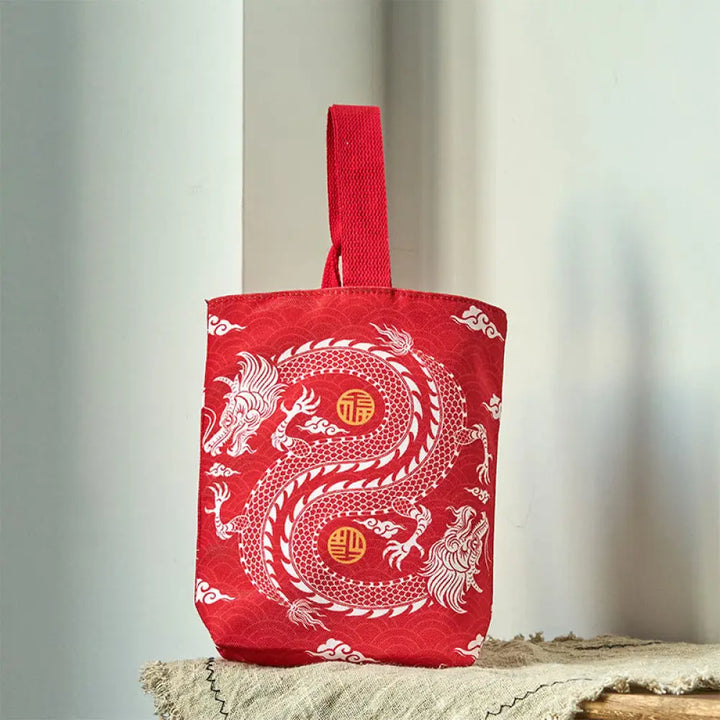 BWOOOH Chinese Dragon Persimmon Canvas Handbag