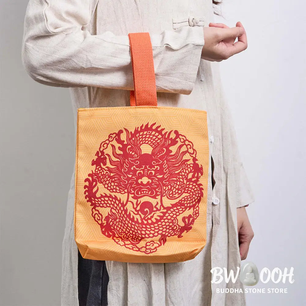 Buddha Stones Chinese Dragon Persimmon Canvas Handbag - Handbags