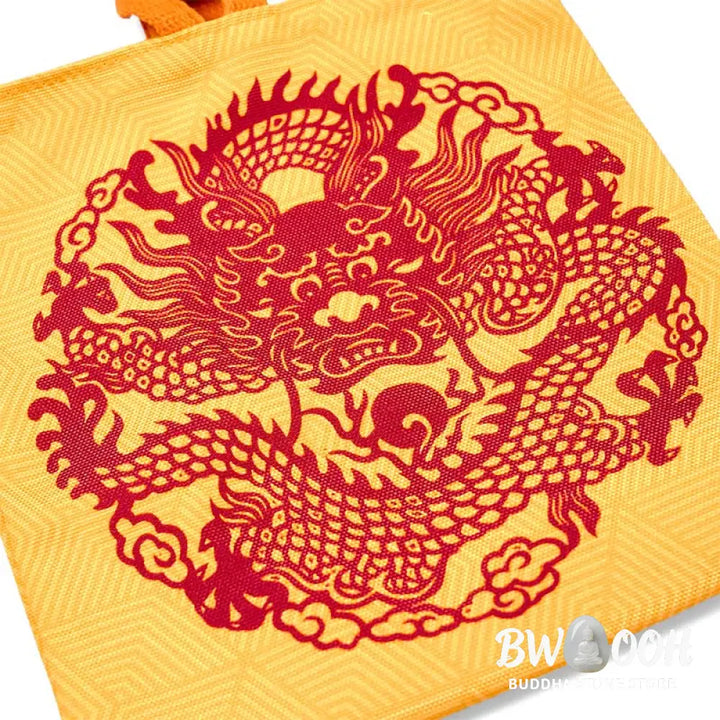 Buddha Stones Chinese Dragon Persimmon Canvas Handbag - Handbags