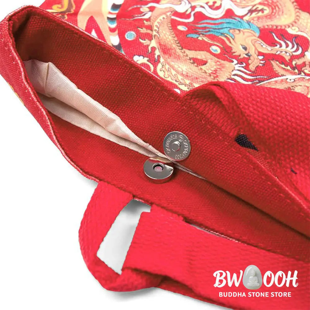 Buddha Stones Chinese Dragon Persimmon Canvas Handbag - Handbags