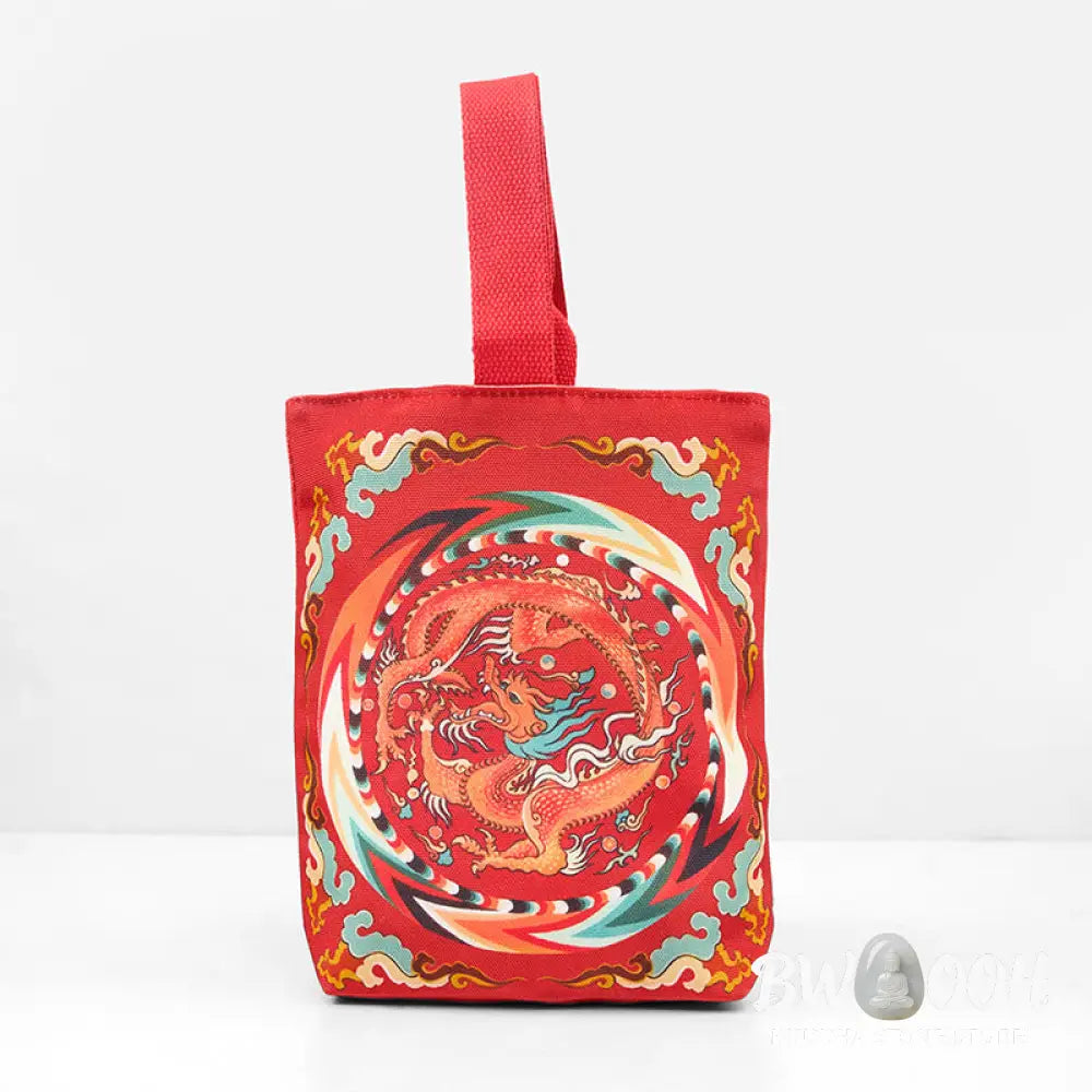Buddha Stones Chinese Dragon Persimmon Canvas Handbag - Handbags