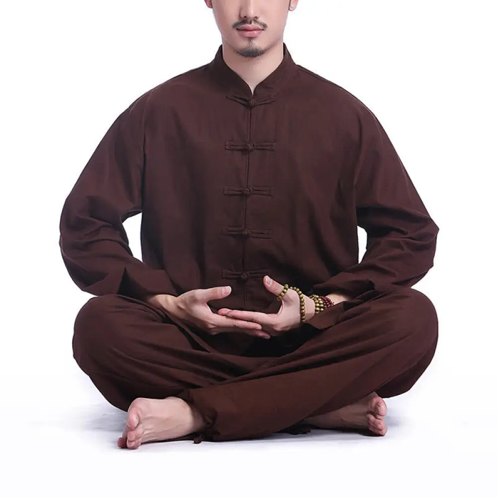 Buddha Stones Chinese Frog Button Design Meditation Prayer Cotton Linen Spiritual Zen Practice Yoga Clothing Men’s Set