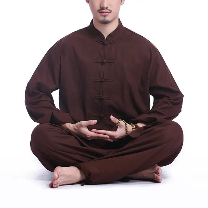 Buddha Stones Chinese Frog Button Design Meditation Prayer Cotton Linen Spiritual Zen Practice Yoga Clothing Men’s Set