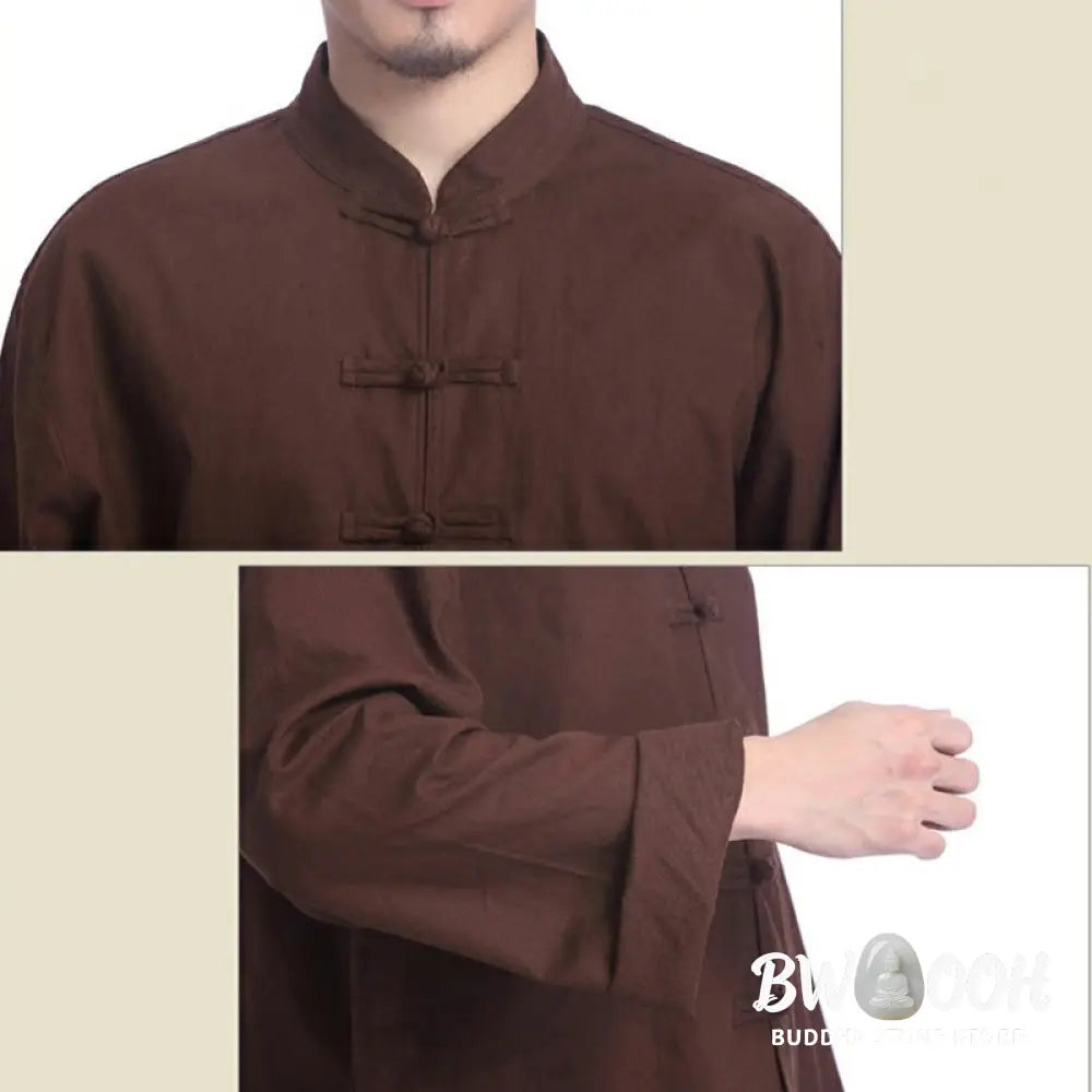 Buddha Stones Chinese Frog Button Design Meditation Prayer Cotton Linen Spiritual Zen Practice Yoga Clothing Men’s Set