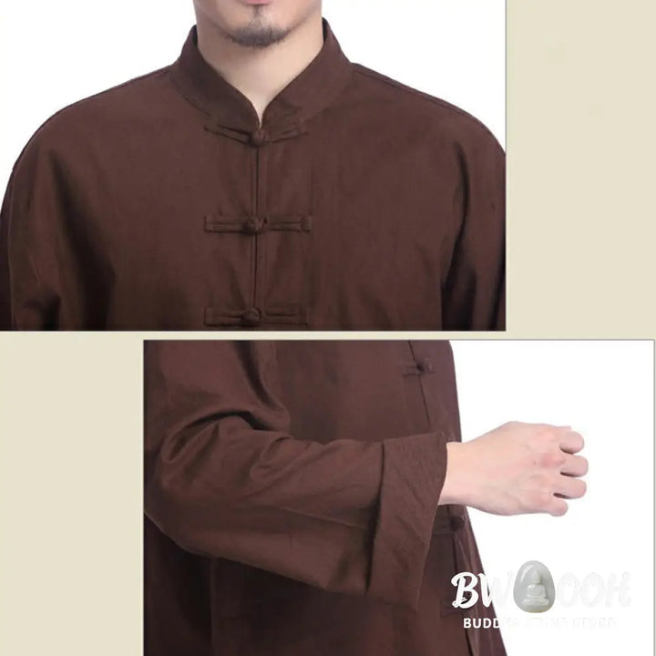 Buddha Stones Chinese Frog Button Design Meditation Prayer Cotton Linen Spiritual Zen Practice Yoga Clothing Men’s Set