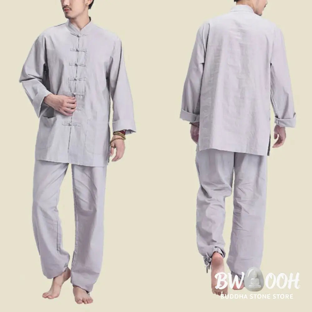 Buddha Stones Chinese Frog Button Design Meditation Prayer Cotton Linen Spiritual Zen Practice Yoga Clothing Men’s Set