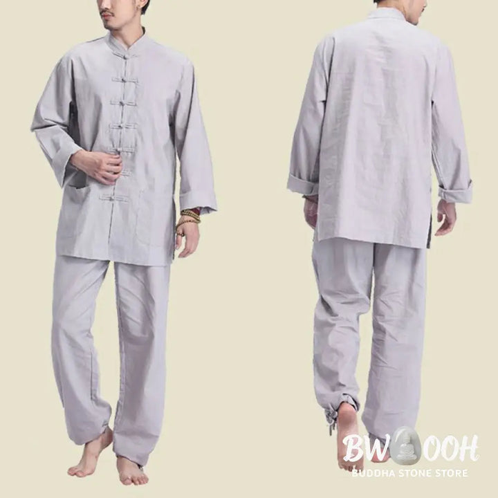 Buddha Stones Chinese Frog Button Design Meditation Prayer Cotton Linen Spiritual Zen Practice Yoga Clothing Men’s Set