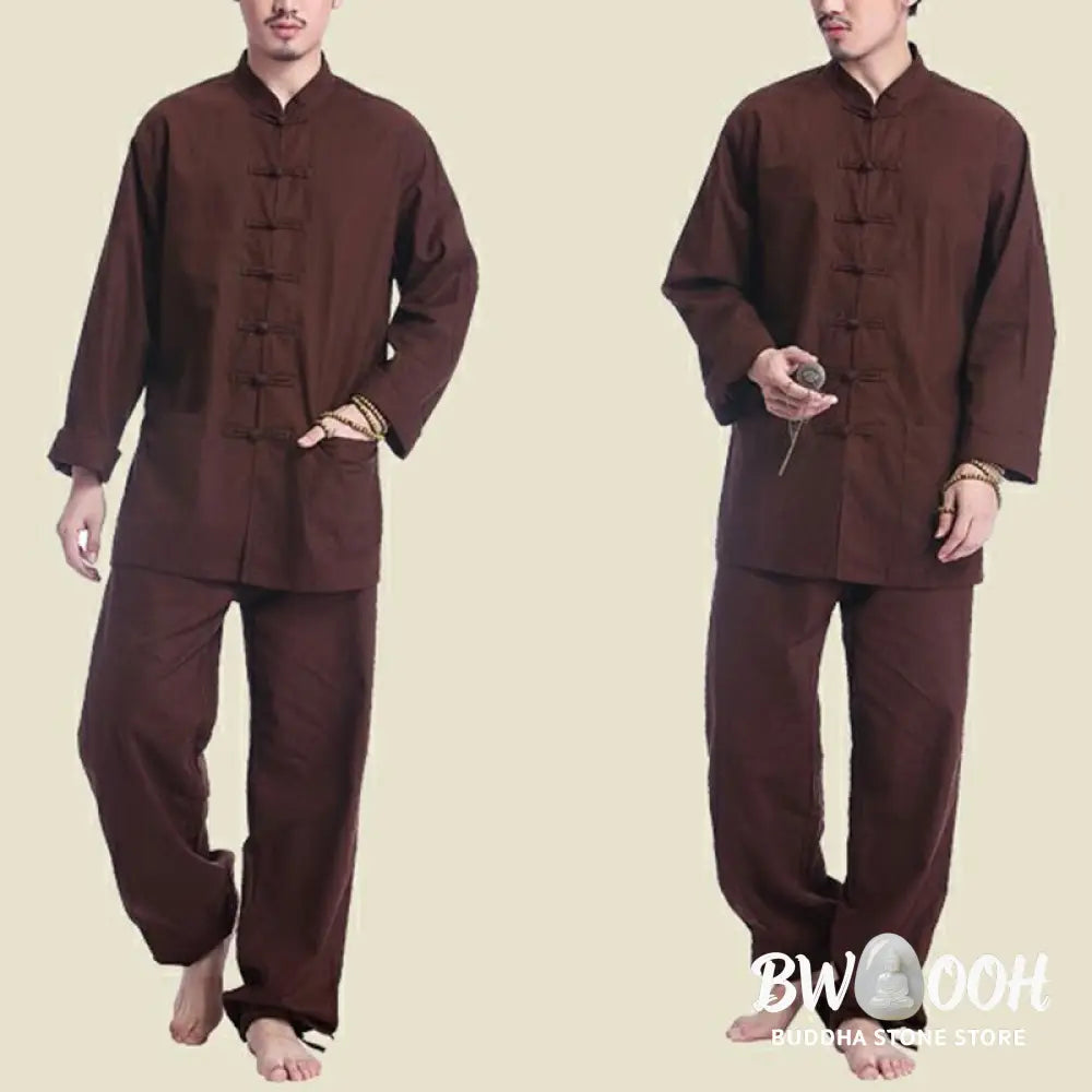 Buddha Stones Chinese Frog Button Design Meditation Prayer Cotton Linen Spiritual Zen Practice Yoga Clothing Men’s Set