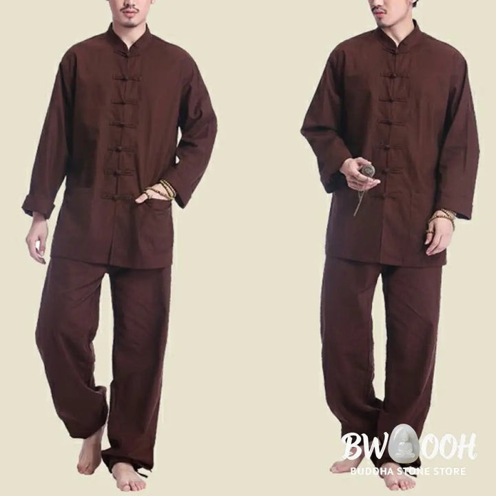 Buddha Stones Chinese Frog Button Design Meditation Prayer Cotton Linen Spiritual Zen Practice Yoga Clothing Men’s Set