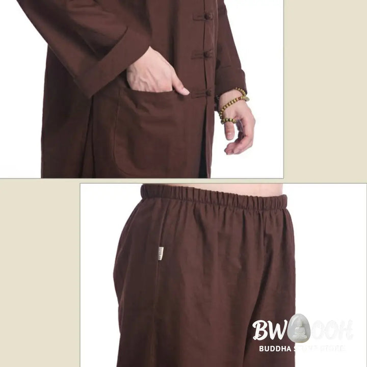 Buddha Stones Chinese Frog Button Design Meditation Prayer Cotton Linen Spiritual Zen Practice Yoga Clothing Men’s Set