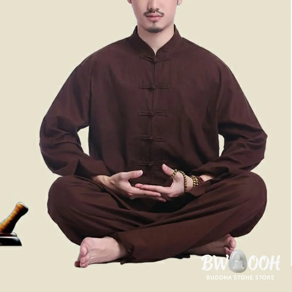 Buddha Stones Chinese Frog Button Design Meditation Prayer Cotton Linen Spiritual Zen Practice Yoga Clothing Men’s Set