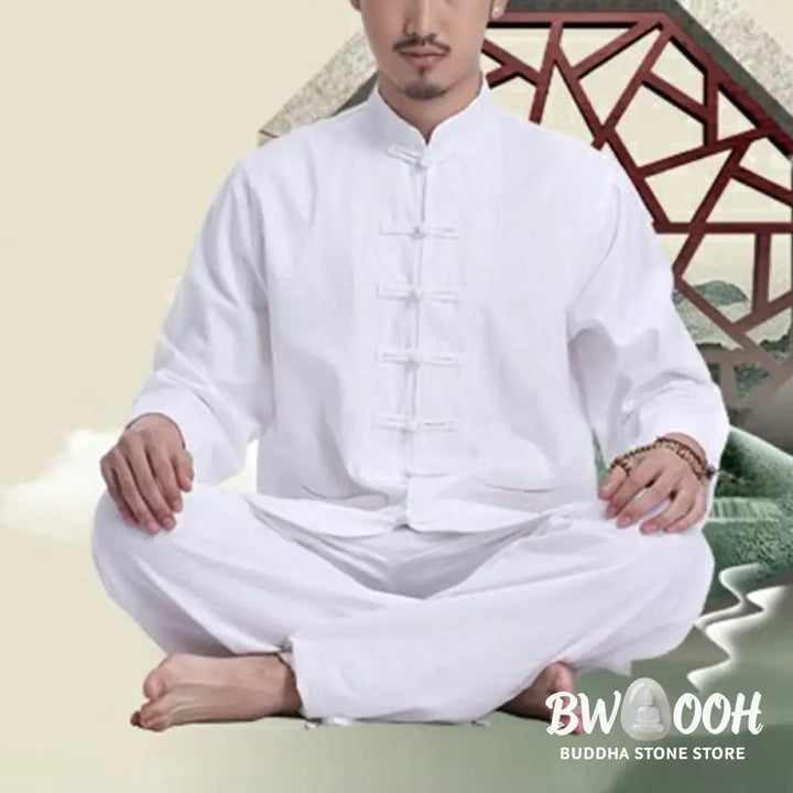 Buddha Stones Chinese Frog Button Design Meditation Prayer Cotton Linen Spiritual Zen Practice Yoga Clothing Men’s Set
