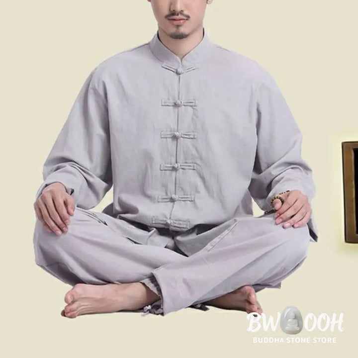 Buddha Stones Chinese Frog Button Design Meditation Prayer Cotton Linen Spiritual Zen Practice Yoga Clothing Men’s Set