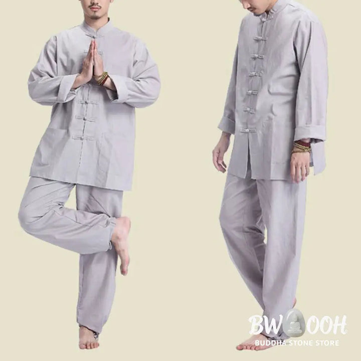 Buddha Stones Chinese Frog Button Design Meditation Prayer Cotton Linen Spiritual Zen Practice Yoga Clothing Men’s Set
