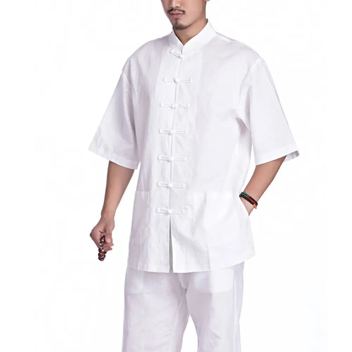 Buddha Stones Chinese Frog Button Design Meditation Prayer Cotton Linen Spiritual Zen Practice Yoga Clothing Men’s Set