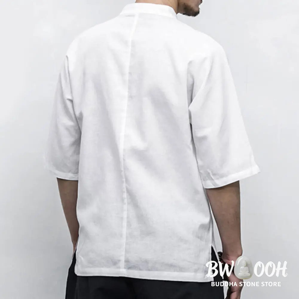 Buddha Stones Chinese Frog-Button Tang Suit Zen Half Sleeve Shirt Linen Men Clothing - Men’s Shirts
