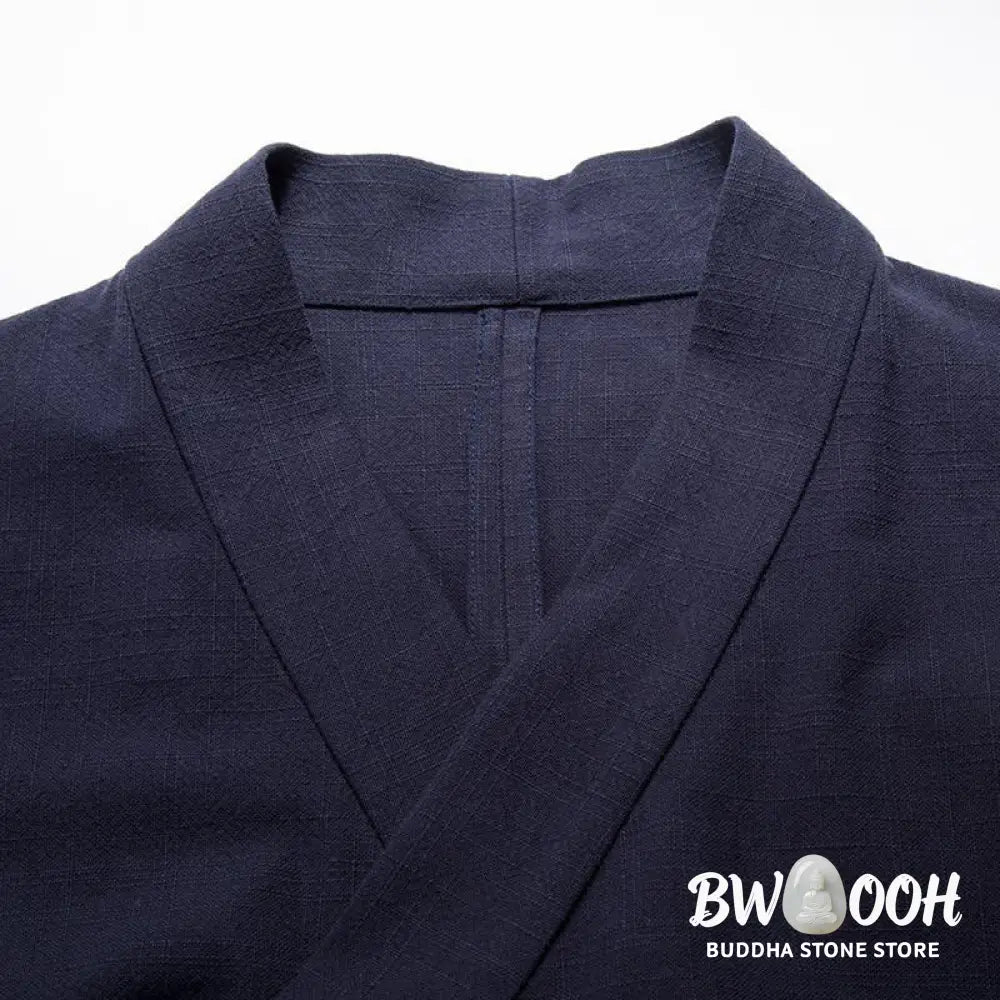 Buddha Stones Chinese Frog-Buttons Long Sleeve Design Open Front Jacket Men’s Cotton Linen Kimono - Men’s Kimono