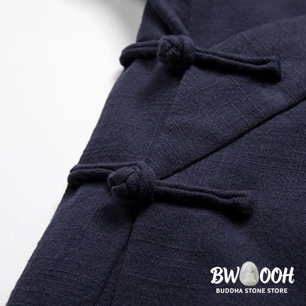 Buddha Stones Chinese Frog-Buttons Long Sleeve Design Open Front Jacket Men’s Cotton Linen Kimono - Men’s Kimono