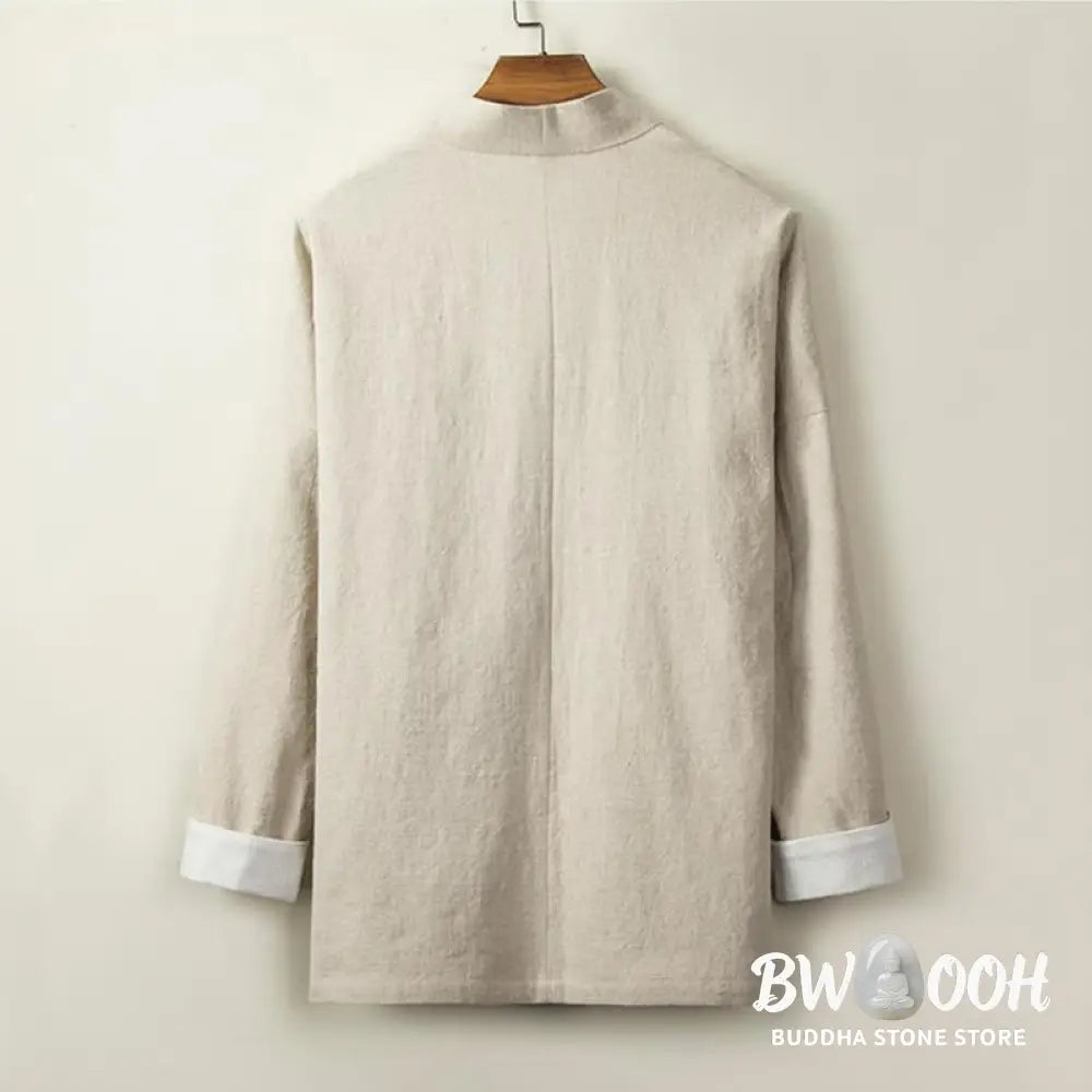 Buddha Stones Chinese Frog-Buttons Long Sleeve Design Open Front Jacket Men’s Cotton Linen Kimono - Men’s Kimono
