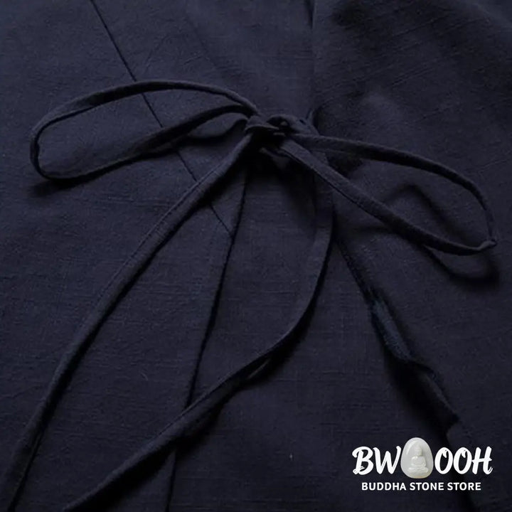 Buddha Stones Chinese Frog-Buttons Long Sleeve Design Open Front Jacket Men’s Cotton Linen Kimono - Men’s Kimono