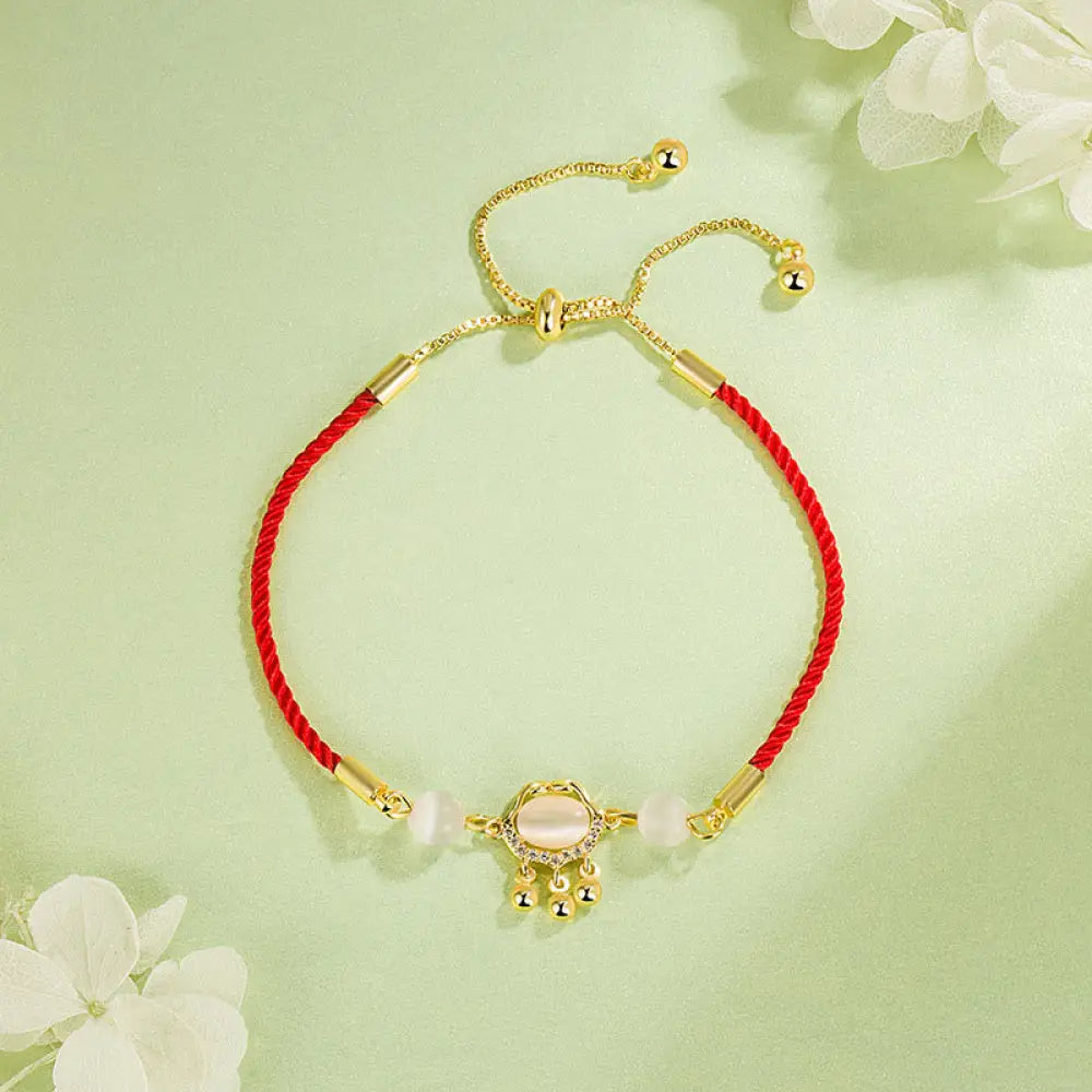 BWOOOH Chinese Lock Charm Cat's Eye Red String Copper Pla
