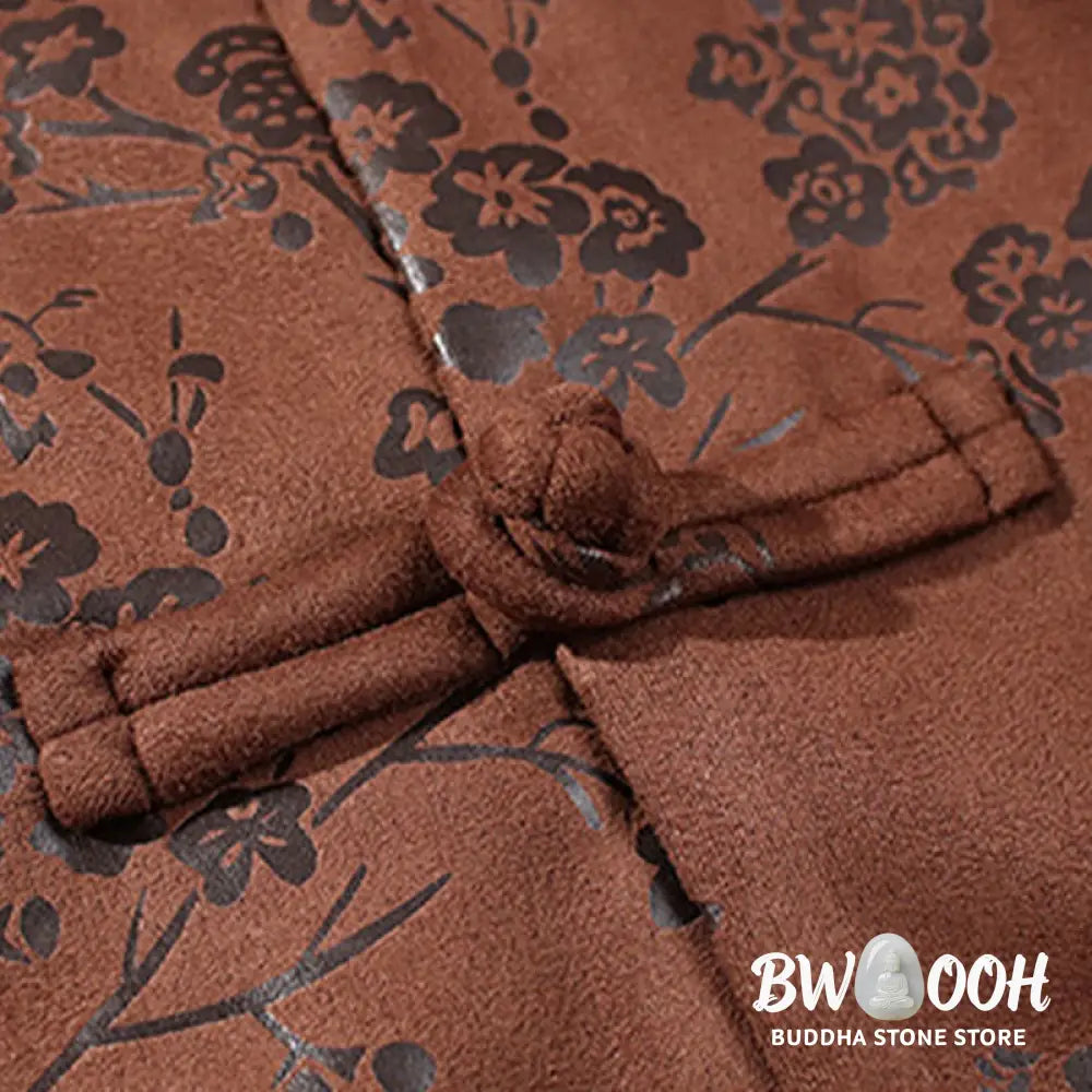 Buddha Stones Chinese New Year Clothes Flowers Bamboo Solid Color Cuff Frog-button Tang Suit Cotton Men’s Jacket Shirt