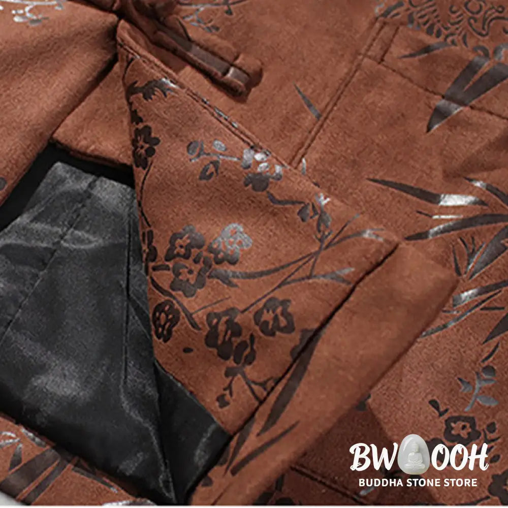 Buddha Stones Chinese New Year Clothes Flowers Bamboo Solid Color Cuff Frog-button Tang Suit Cotton Men’s Jacket Shirt