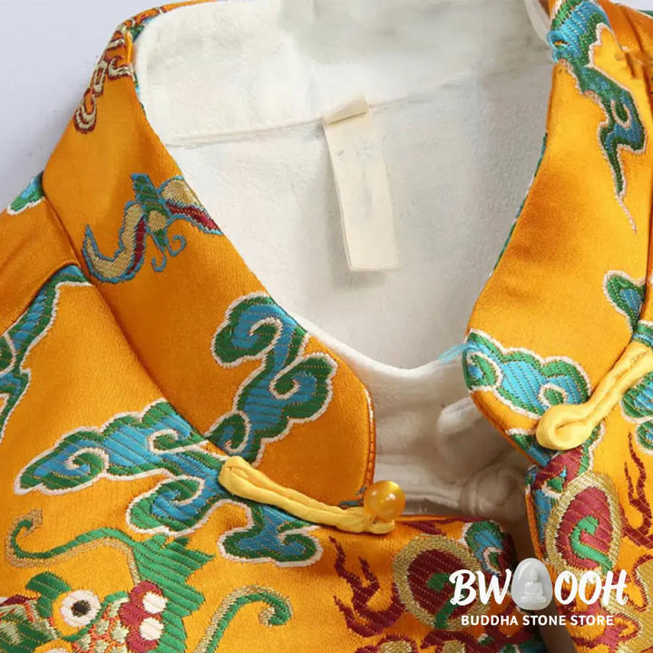 Buddha Stones Chinese New Year Dragon Embroidery Auspicious Clouds Frog-button Tang Suit Men’s Jacket Shirt - Men’s