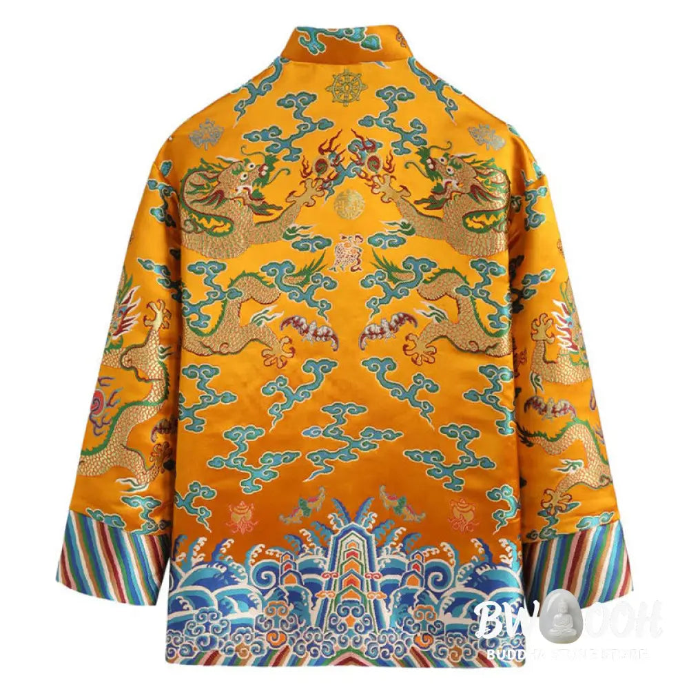 Buddha Stones Chinese New Year Dragon Embroidery Auspicious Clouds Frog-button Tang Suit Men’s Jacket Shirt - Men’s