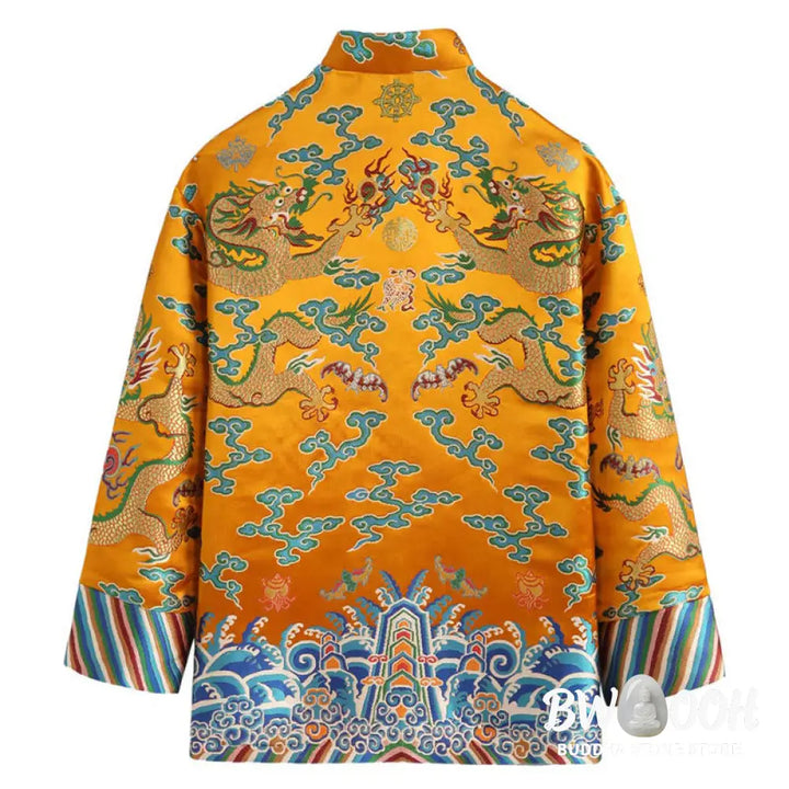 Buddha Stones Chinese New Year Dragon Embroidery Auspicious Clouds Frog-button Tang Suit Men’s Jacket Shirt - Men’s